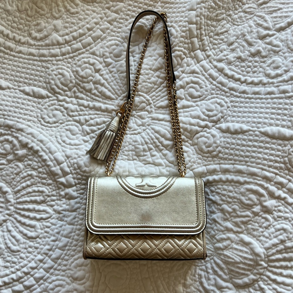 Tory Burch Metallic Gold Fleming Crossbody Purse